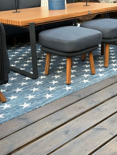 Ex display limited edition 200cm x 300cm navy and white star print indoor/outdoor rug
