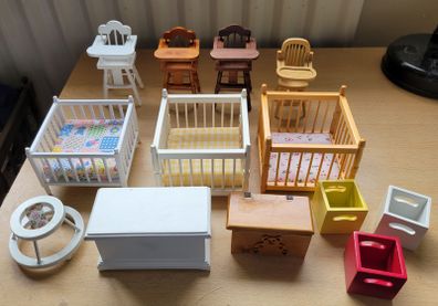 Dolls house furniture for nursery -highchairs, playpen...