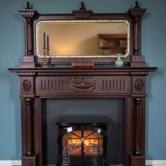 Classic Mahogany Fireplace Mantel with Built-In Mirror