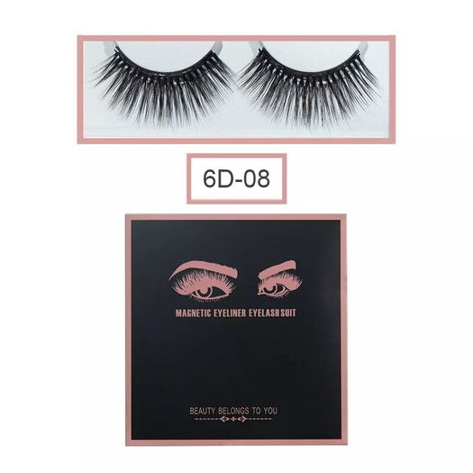 Magnetic Eyelashes with Magnetic Eyeliner and Tweezer - 3 Pair Set - Long Lashes - Size 6D-08
