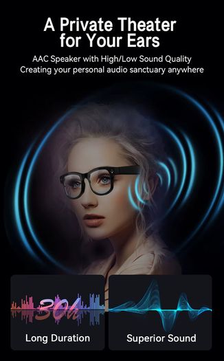 Ai Smart Glasses Multi-Functional Wireless Headphones, 8 Million Pixels Camera, Ai Translation, Chat GTP