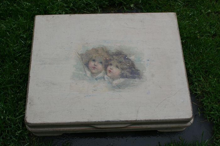 Vintage Wooden Box 16" x 13" H-3,5"