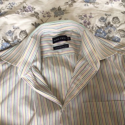 Mens Double Two Long Sleeve White Multi Stripe Cotton Rich Shirt 16" Collar including postage