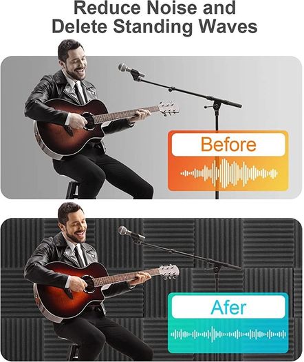 48 Pack Acoustic Foam Panels, 2.5 X 30 X 30cm/1" X 12" X 12" Studio Soundproofing Wedges Fire Resistant Sound Proof Padding Acoustic Treatment Foam (FREE POSTAGE)