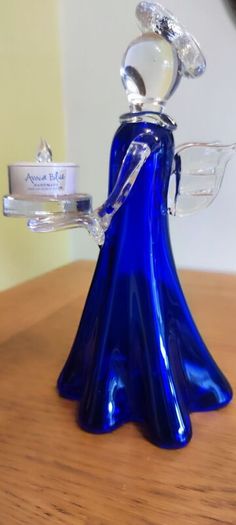 Cobalt blue glass angel candle holder