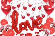 Valentines Day Decorations Kit Red Rose Petals Large Love Balloon Heart Helium Foil Balloon Confetti Balloon Latex Balloons Spiral Pendants,for Valentines Day Decor Wedding Anniversary Engagement (FREE POSTAGE)