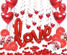 Valentines Day Decorations Kit Red Rose Petals Large Love Balloon Heart Helium Foil Balloon Confetti Balloon Latex Balloons Spiral Pendants,for Valentines Day Decor Wedding Anniversary Engagement (FREE POSTAGE)