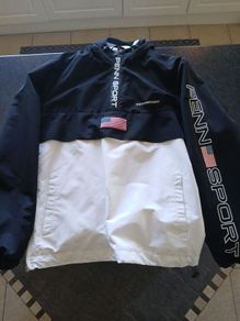Pennsport Overhead Windbreaker Jacket, Black/White Size M