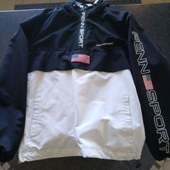 Pennsport Overhead Windbreaker Jacket, Black/White Size M