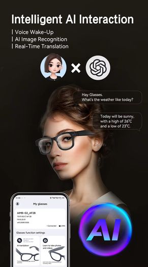 Ai Smart Glasses Multi-Functional Wireless Headphones, 8 Million Pixels Camera, Ai Translation, Chat GTP