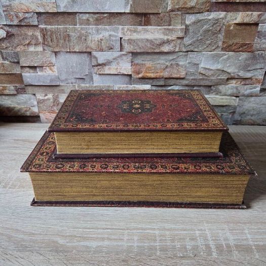 Vintage Nesting Faux Book Storage Boxes - Set of 2 Ornate Persian Design