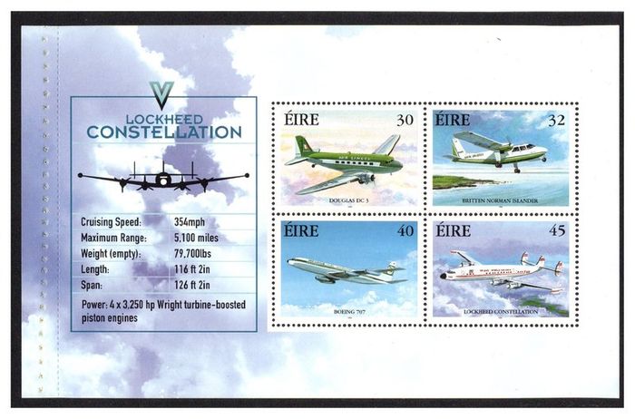 1999 Ireland Commercial Aviation Commemorative Stamp Booklet Mint Never Hinged (MNH). Hibernian HB77. Scanned images of panes included but item is compete booklet