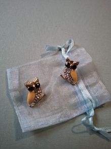 Gold tone owl stud earrings