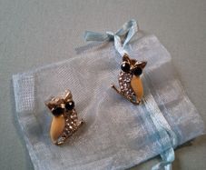 Gold tone owl stud earrings