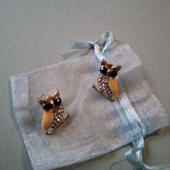 Gold tone owl stud earrings
