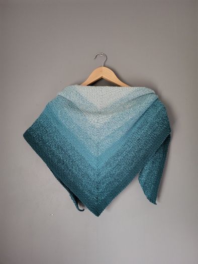 Handmade crochet triangle wool shawl wrap. Teal and mint gradient ombre shawl