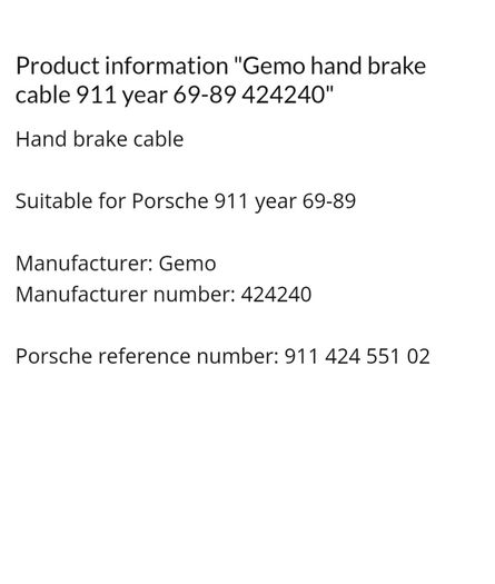 porsche 911 handbrake cable