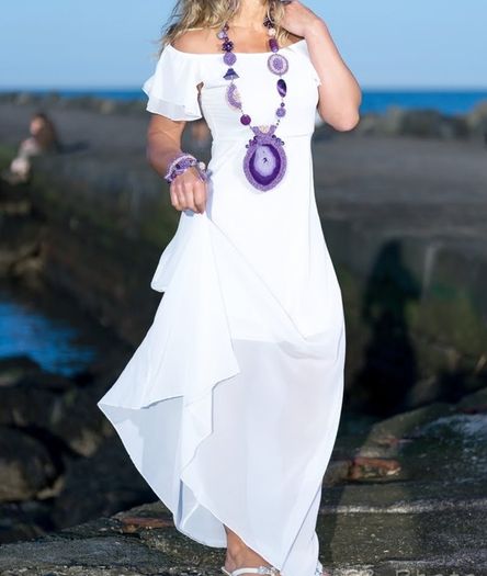 White Open Shoulder maxi dress, size 10