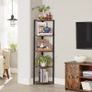 5 Tier Corner Shelf Bookcase Storage Shelf Multifunctional Living Room Bedroom Office Industrial Design Vintage Brown/Black Image 4
