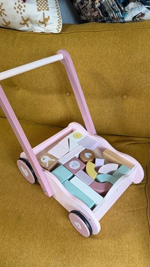 Wooden baby walker with blocks