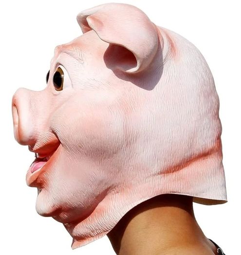 Pig head halloween latex mask.