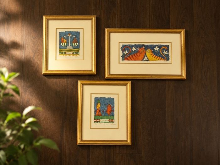 Hand painted framed artwork set three pieces in total