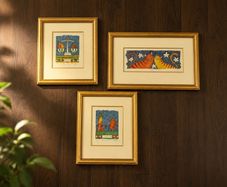 Hand painted framed artwork set three pieces in total