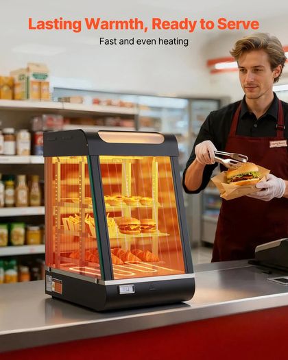 3 Tier Commercial Food Warmer Display, 800W Food Display Warmer with LED Light, Top Storage and Adjustable Shelves