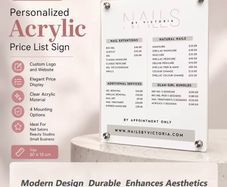 Personalized Acrylic Price List Sign Custom Logo & Menu for Salons Studios