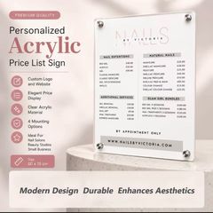 Personalized Acrylic Price List Sign Custom Logo & Menu for Salons Studios