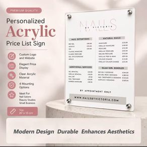 Personalized Acrylic Price List Sign Custom Logo & Menu for Salons Studios