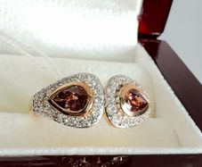 Gold 14k gold plated silver Tanzanian Blush Garnet & Natural Zircon Halo Ring