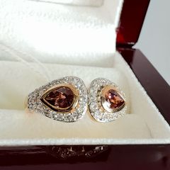 Gold 14k gold plated silver Tanzanian Blush Garnet & Natural Zircon Halo Ring