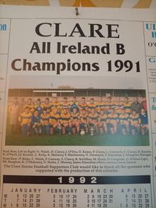 Clare All Ireland B Champions 1991 calendar. Hurling/GAA.