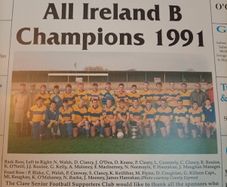 Clare All Ireland B Champions 1991 calendar. Hurling/GAA.