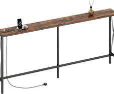 Narrow Console Sofa Table with Power Outlets, Total 180cm Long Behind Couch Table with Charge Station, 20cm D x 180cm W x 78cm H, Rustic Brown