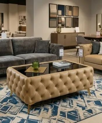 Chesterfield Coffee Table Velvet Rectangle 83x63x45cm with Glass