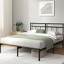 Double Bed Frame with Headboard 4ft6 135 x 190 cm 11.8 Height Metal Bed Base with Steel Slat Support - Storage Space Underneath Modern Design  Easy Assembly  Black Image 3