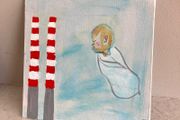 Original Contemporary painting Irish Art Poolbeg Chimneys Dublin New Baby Gift