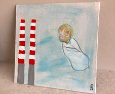 Original Contemporary painting Irish Art Poolbeg Chimneys Dublin New Baby Gift