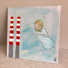 Original Contemporary painting Irish Art Poolbeg Chimneys Dublin New Baby Gift