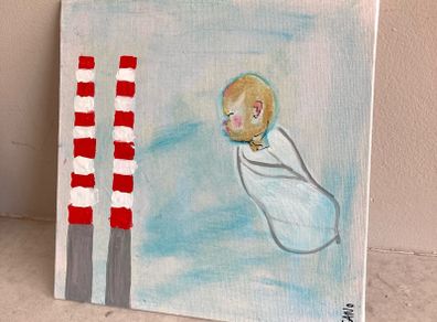 Original Contemporary painting Irish Art Poolbeg Chimneys Dublin New Baby Gift