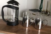 Coffee Pot &amp; 2 Latte Glasses