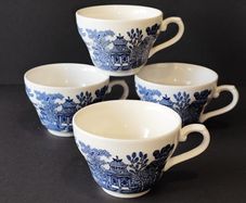 A Set of 4 Churchill Blue Willow Transferware Teacups
