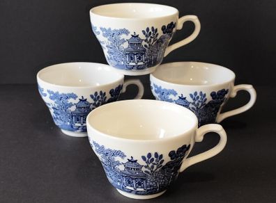 A Set of 4 Churchill Blue Willow Transferware Teacups