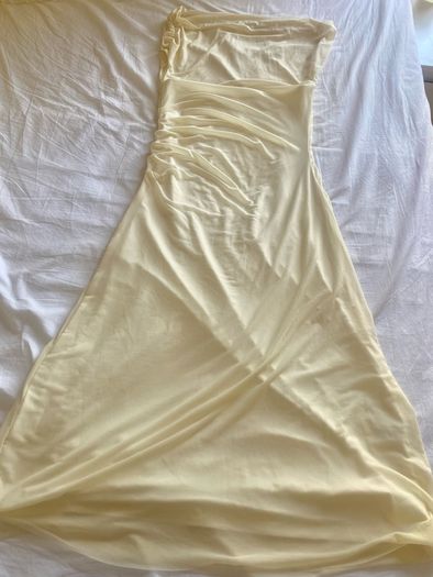 Cream Sheer Neck Ruched Bodycon Dress