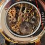 Skeleton Mechanical Watch Black & Gold Case with Black Leather Strap Image 4