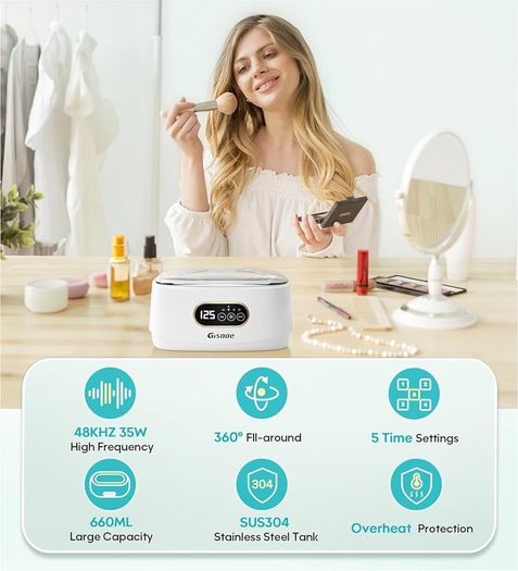 Ultrasonic Cleaner, 48000Hz Jewellery Cleaner Glasses Cleaner 660ML Clean Pod Gifts for Women Cleaning Set with Watch Stand for Jewelry Necklace Ring Glasses