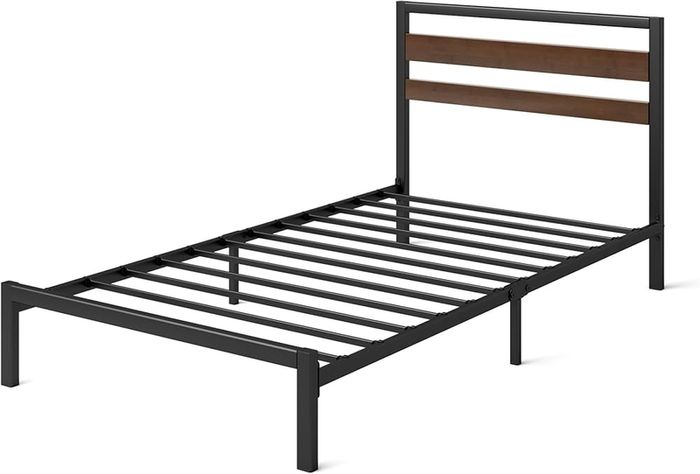 Single Bed Frame 90x190 cm 80cm Height Sustainable Bamboo & Metal Bed Frame with Headboard Steel slat support Eco-Friendly Bed frame  Easy Assembly Black and Brown