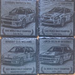 Classic Rally Legends Engraved Slate Coaster Set